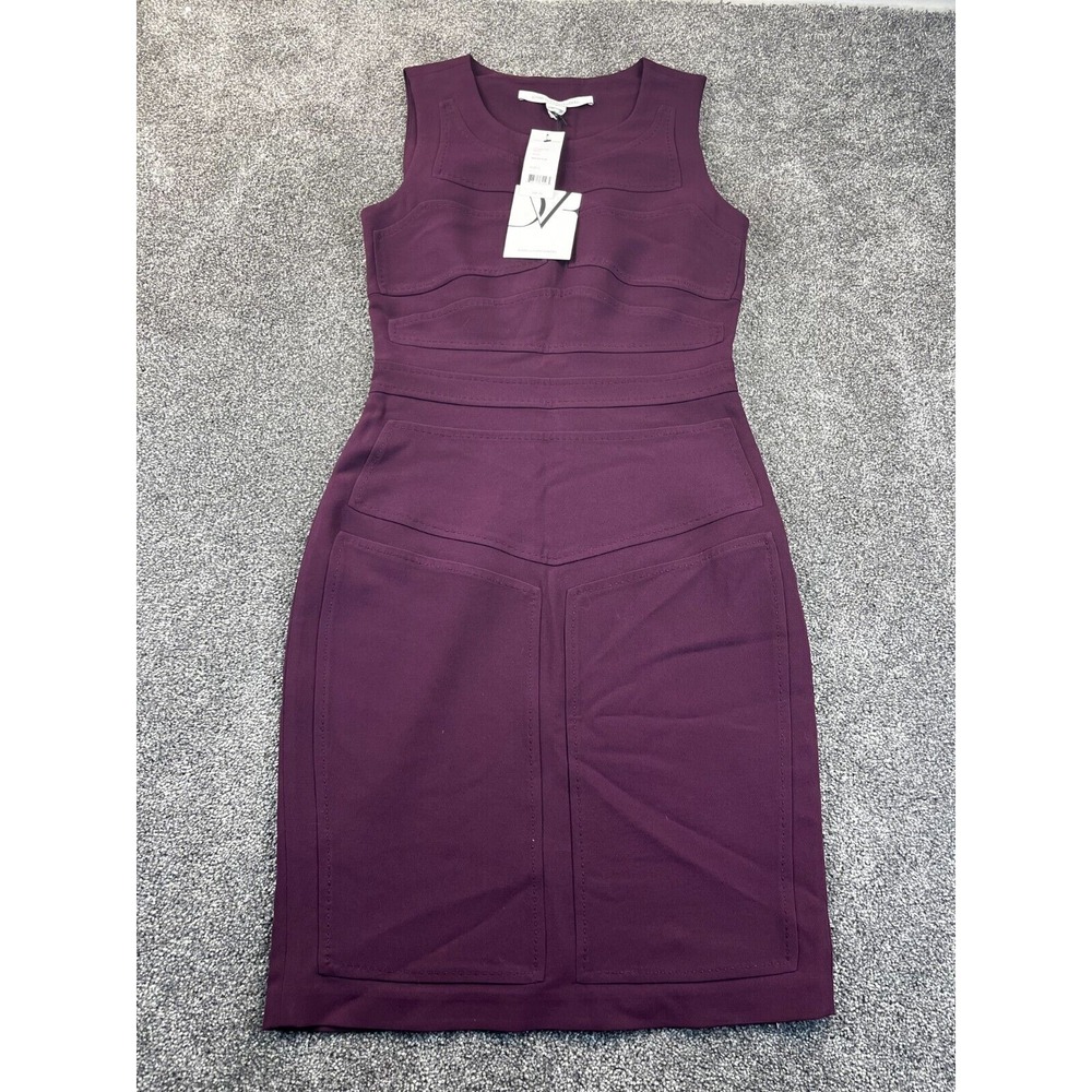 Diane Von Furstenberg Dress Womens 2 Triacetate Blend Sleeveless Paneled‎ Maroon